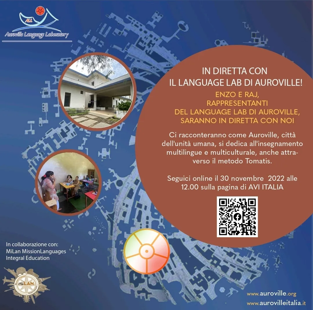 In Diretta con il Language Lab di Auroville | 30 Novembre 2022 sulla Pagina FB di AVI Italia | Ore 12:00