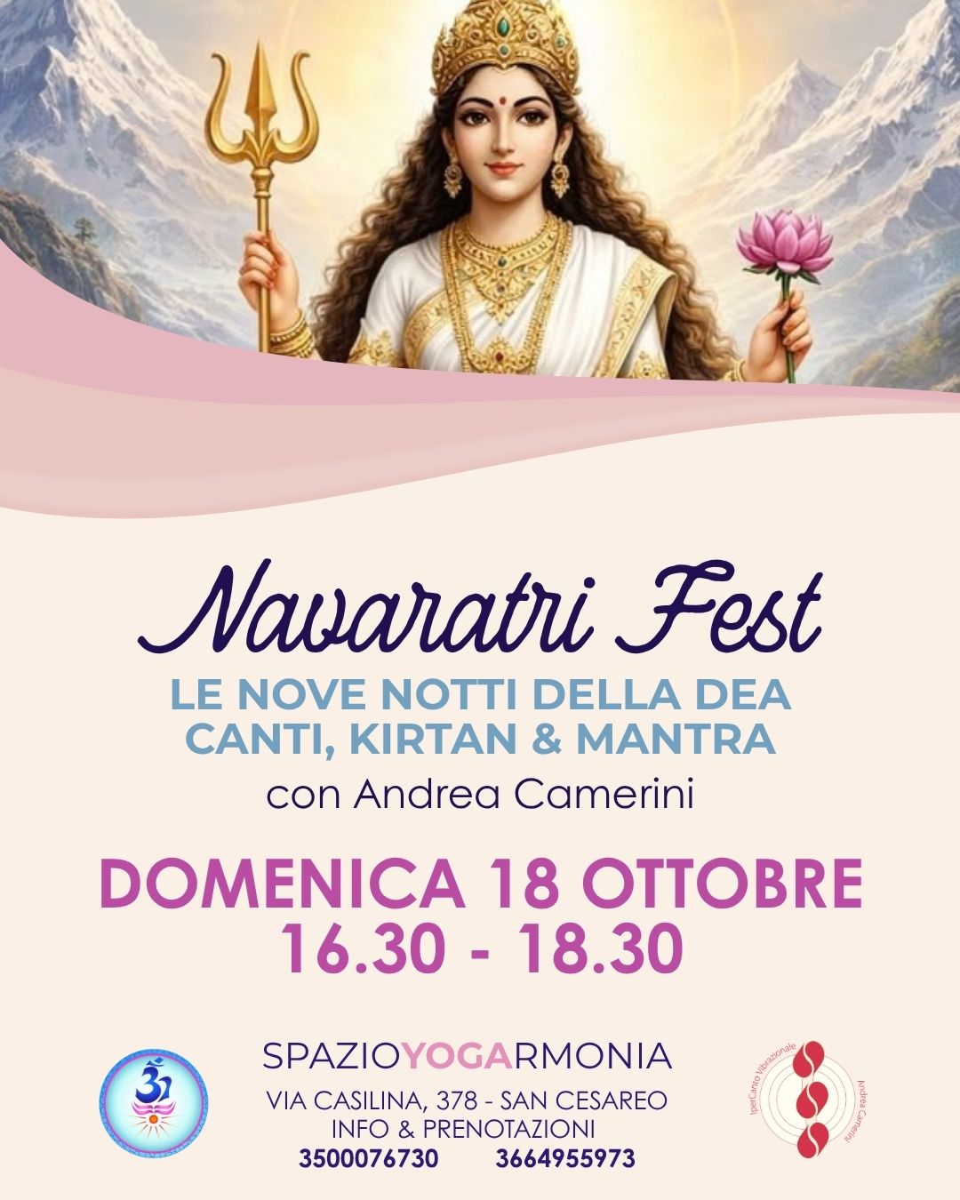 NAVARATRI FEST “LE NOVE NOTTI DELLA DEA” | CANTI, KIRTAN E MANTRA CON ANDREA CAMERINI | DOMENICA 18 OTTOBRE | SPAZIO YOGA ARMONIA | SAN CESAREO (RM)